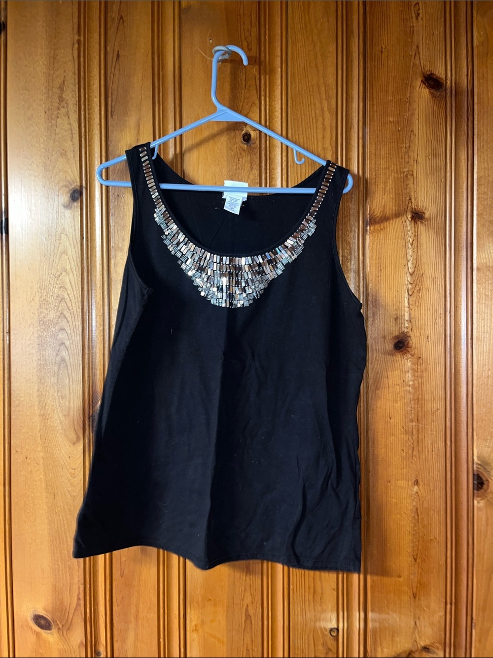 Jaclyn Smith Black Tank with Metallic Beaded Neckline Accent